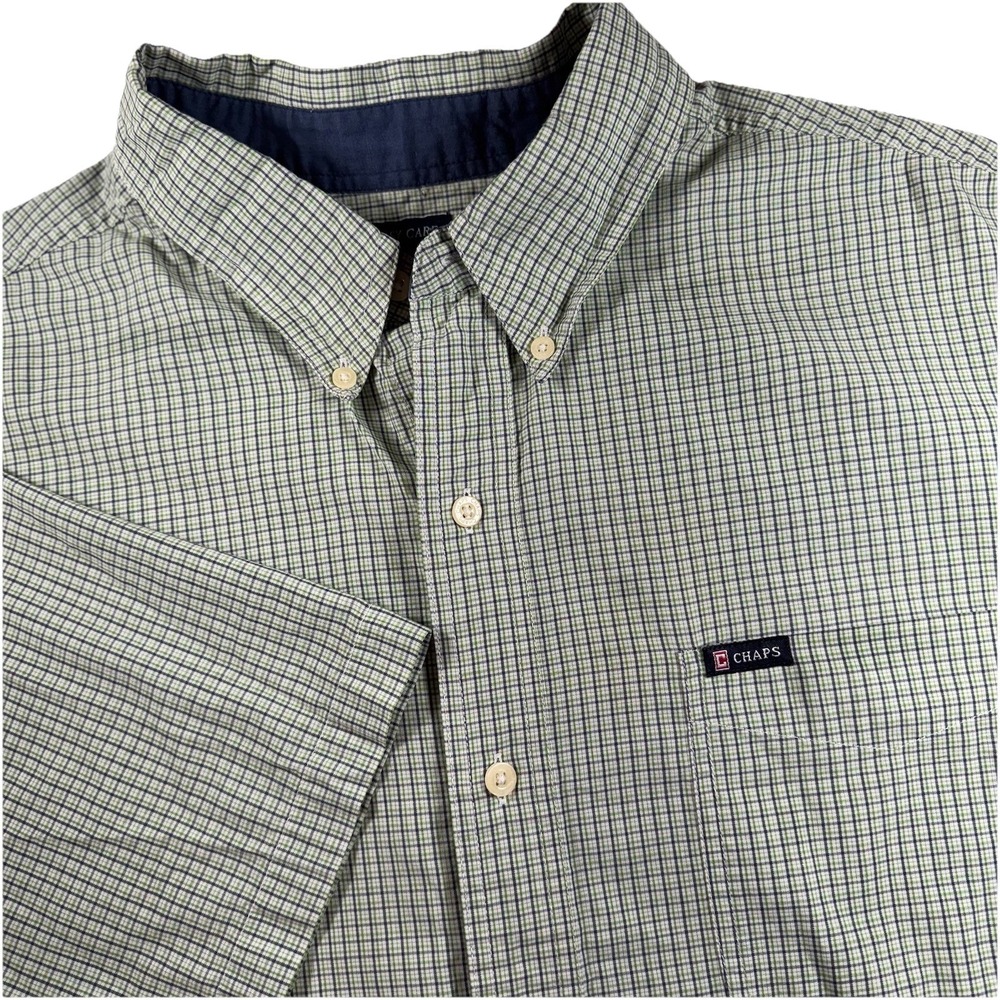 Chaps Ralph Lauren Mens Short Sleeve Button Down‎ Shirt Green Blue Plaid XL